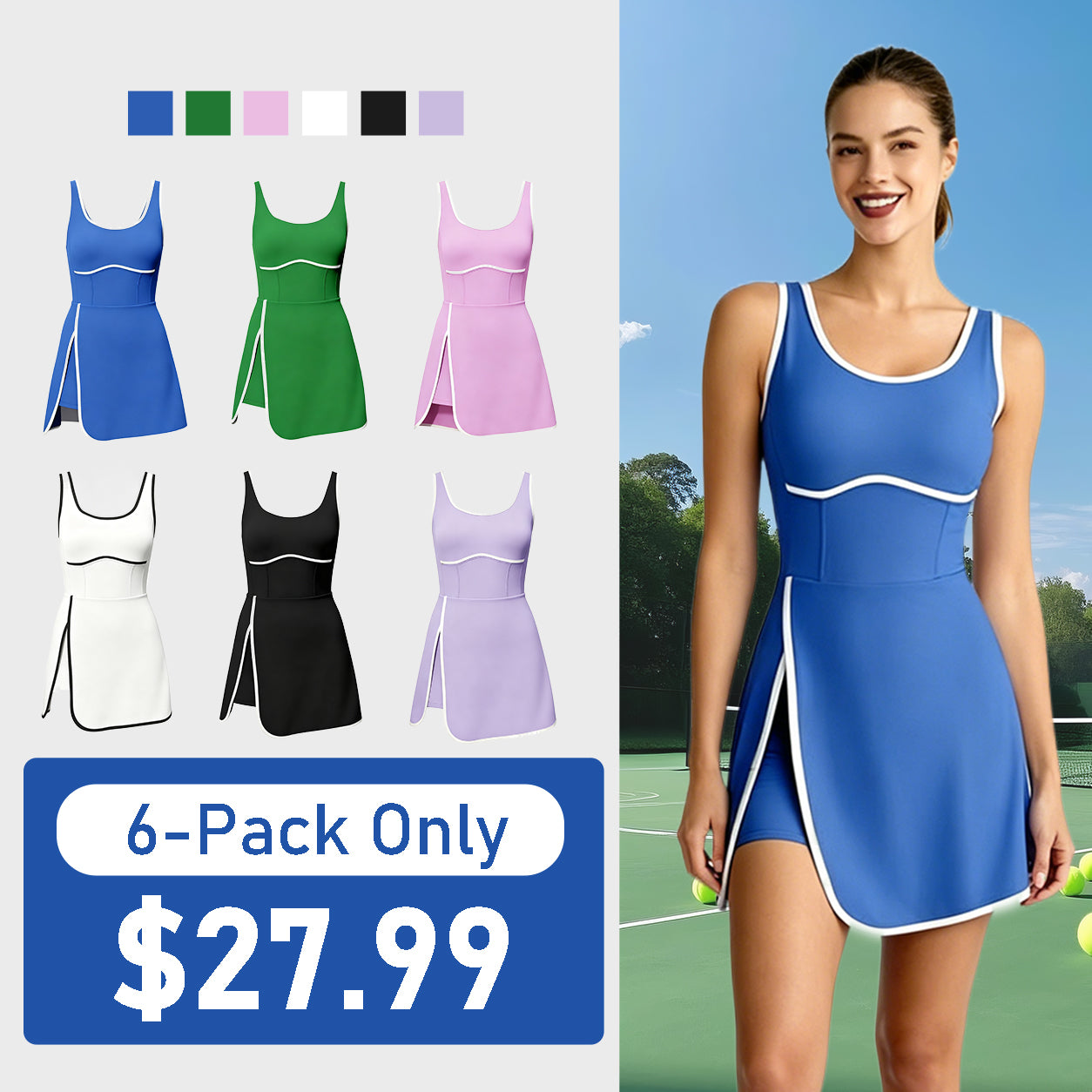 Summer Sale👗Women's Athletic Mini Dress — Built-in Bra & Shorts, With Pockets