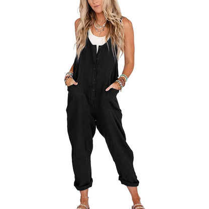 Summer Sale👗Womens Linen Cotton Jumpsuits with Pockets