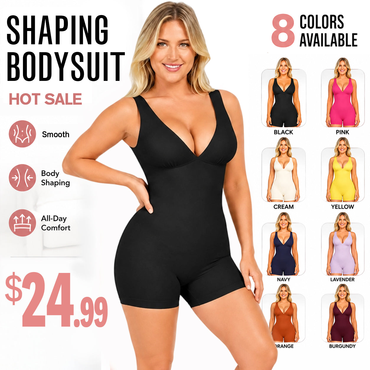 Summer Sale👗Deep V Sculpt Bodycon Stretch Shorts Jumpsuit