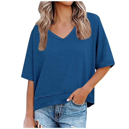 Womens Casual Solid Color V NeckDrop Shoulder T-Shirts