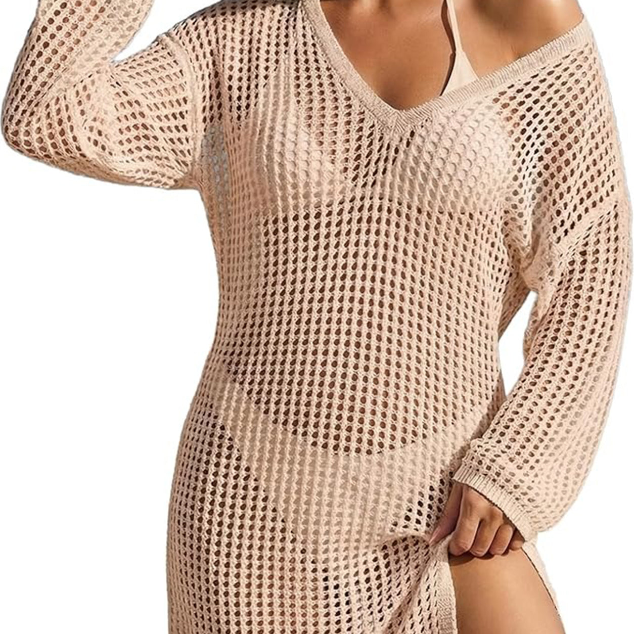 Summer Sale👗Women Crochet Long Sleeve Bathing Suit Cover Up