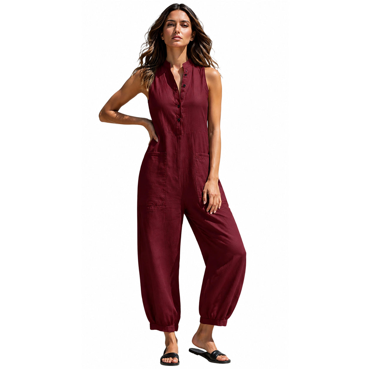 Summer Sale👗Women's Linen Blend Sleeveless Loose Jumpsuit