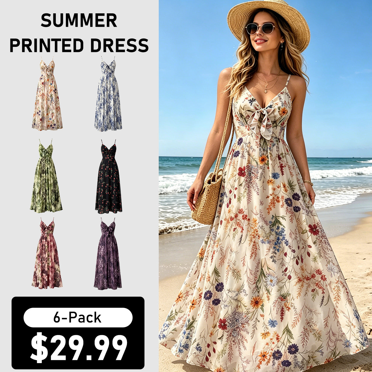 Summer Sale👗Women's Boho Style Floral-Print Spaghetti Strap Cami Dress