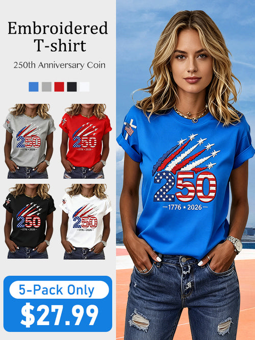Women’s USA 250th Anniversary Embroidered Print Crew Neck Short Sleeve T-Shirt