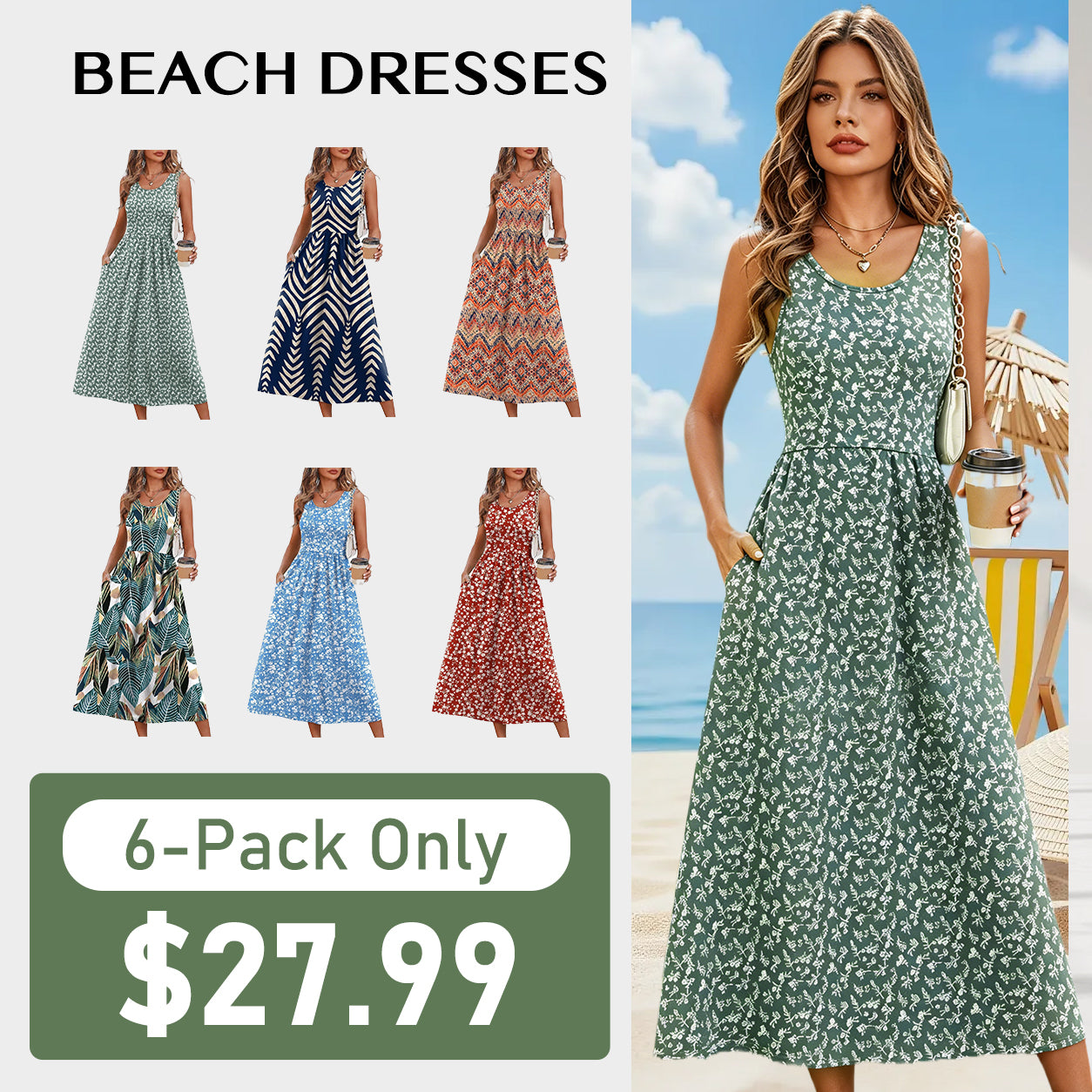 Summer Sale👗Women's Casual Midi Dress with Pockets