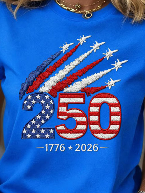 Women’s USA 250th Anniversary Embroidered Print Crew Neck Short Sleeve T-Shirt