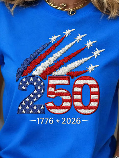 Women’s USA 250th Anniversary Embroidered Print Crew Neck Short Sleeve T-Shirt