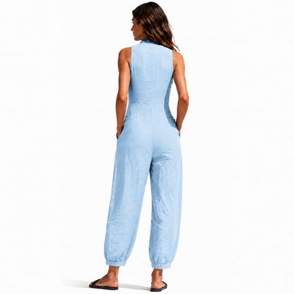 Summer Sale👗Women's Linen Blend Sleeveless Loose Jumpsuit