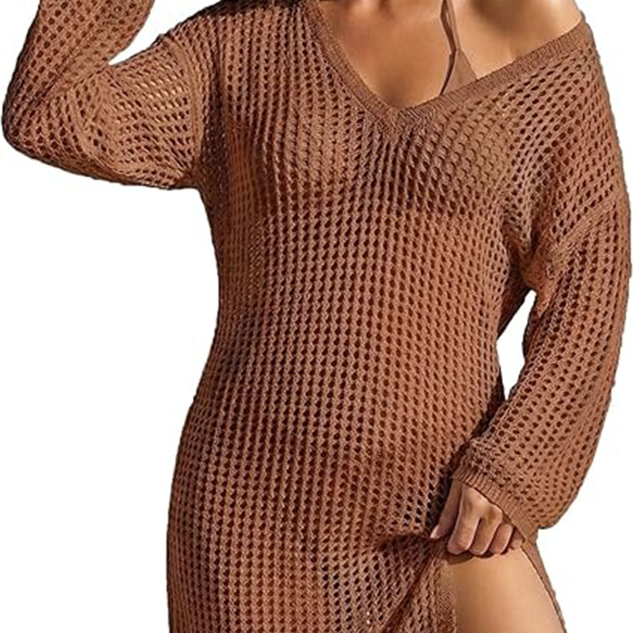 Summer Sale👗Women Crochet Long Sleeve Bathing Suit Cover Up
