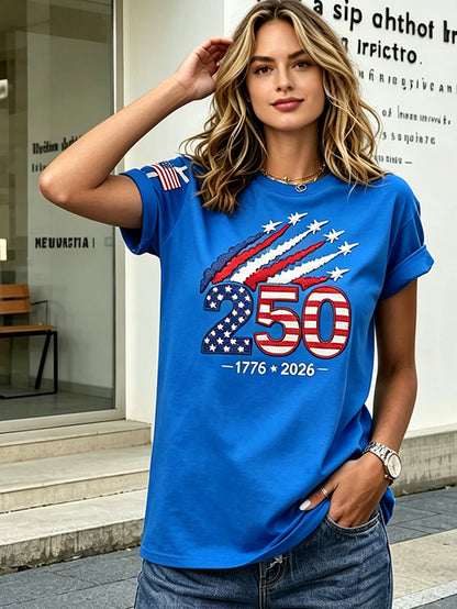 Women’s USA 250th Anniversary Embroidered Print Crew Neck Short Sleeve T-Shirt
