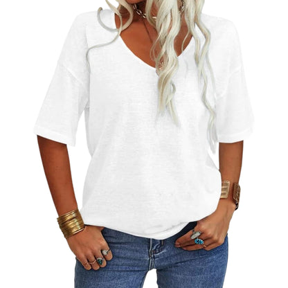 💖2026 Summer Sale 50% OFF💥Women's Solid Color V-Neck T-shirt