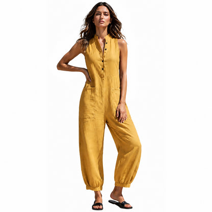 Summer Sale👗Women's Linen Blend Sleeveless Loose Jumpsuit