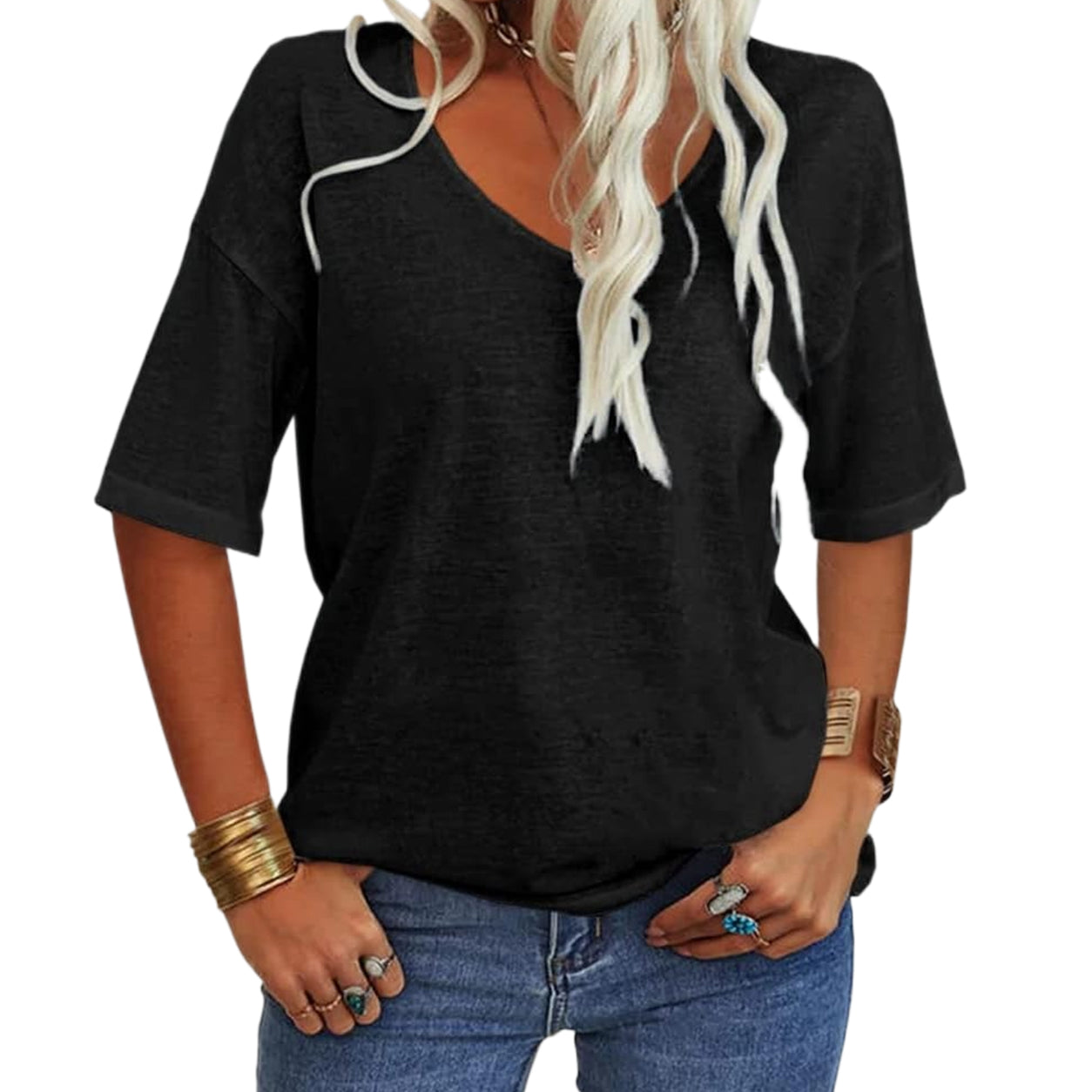 💖2026 Summer Sale 50% OFF💥Women's Solid Color V-Neck T-shirt