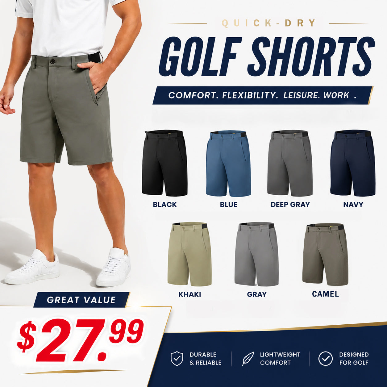 ⏳LAST DAY SALE 60% OFF !!📢Men's Stretch Quick Dry Casual Work Golf Shorts