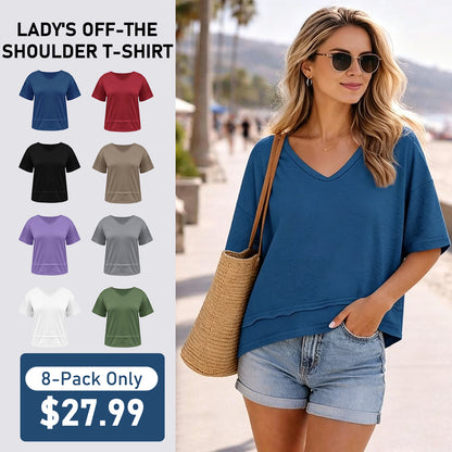Womens Casual Solid Color V NeckDrop Shoulder T-Shirts