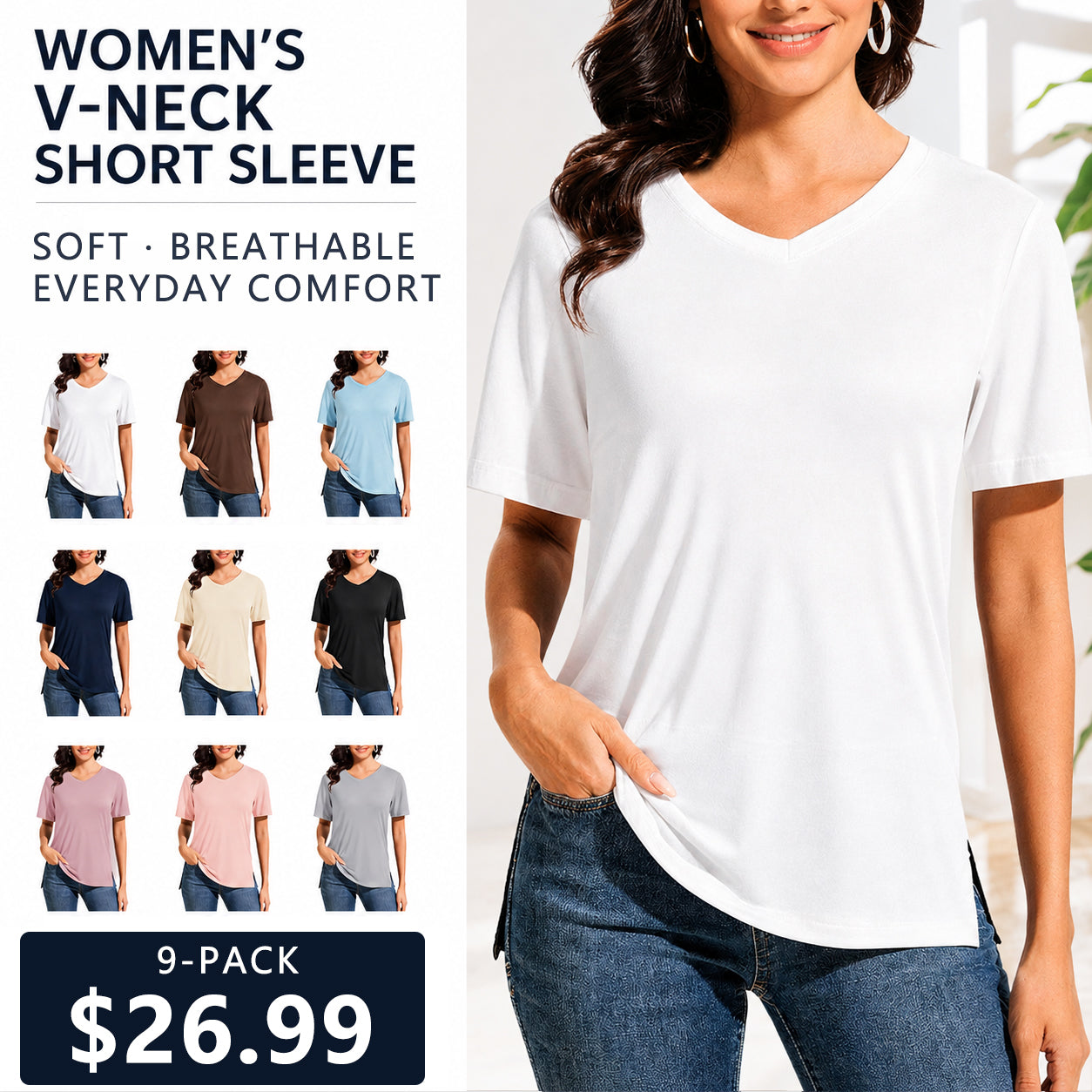 Summer Sale👗Women's Short Sleeve V Neck Basic T-Shirt