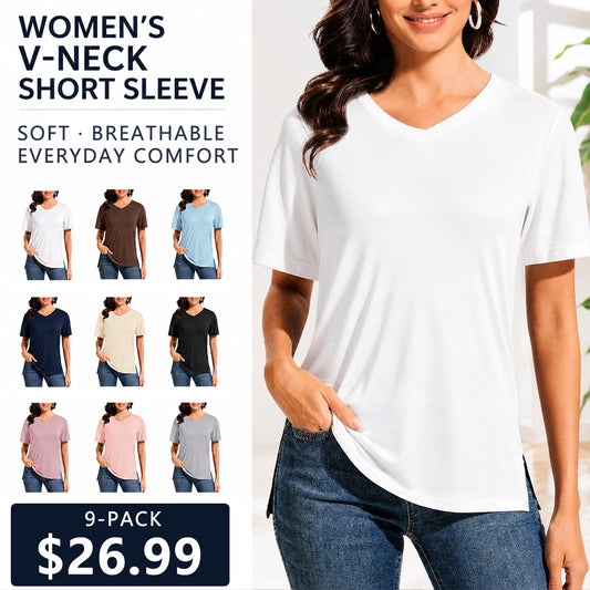 Summer Sale👗Women's Short Sleeve V Neck Basic T-Shirt