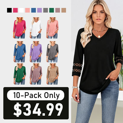 Summer Sale👗Womens 3/4 Length Sleeve Tops Trendy V Neck T Shirts