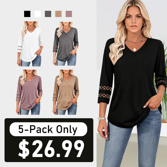 Summer Sale👗Womens 3/4 Length Sleeve Tops Trendy V Neck T Shirts