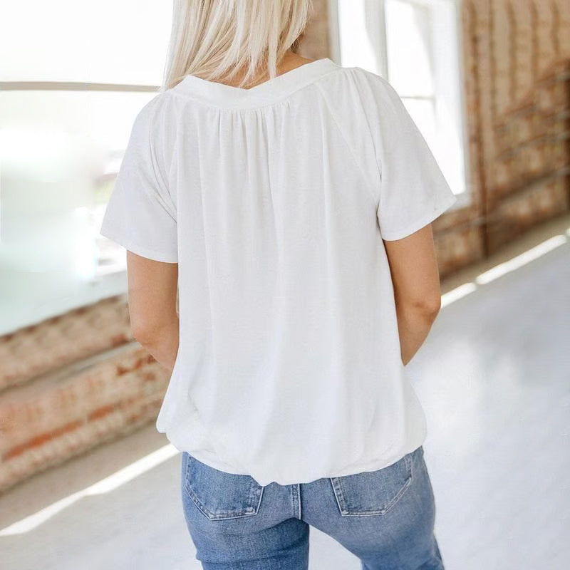 ⏳ Limited Time 60% Off!💐Women's Casual Pleated V-Neck Short-Sleeve Top