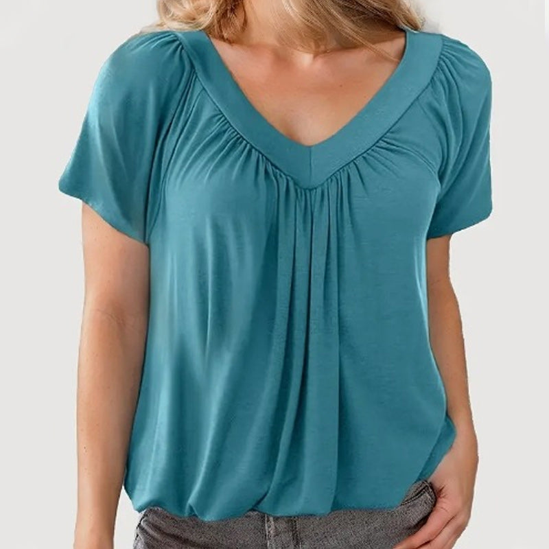 ⏳ Limited Time 60% Off!💐Women's Casual Pleated V-Neck Short-Sleeve Top