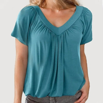 ⏳ Limited Time 60% Off!💐Women's Casual Pleated V-Neck Short-Sleeve Top