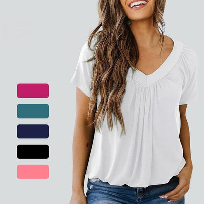 ⏳ Limited Time 60% Off!💐Women's Casual Pleated V-Neck Short-Sleeve Top