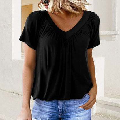 ⏳ Limited Time 60% Off!💐Women's Casual Pleated V-Neck Short-Sleeve Top